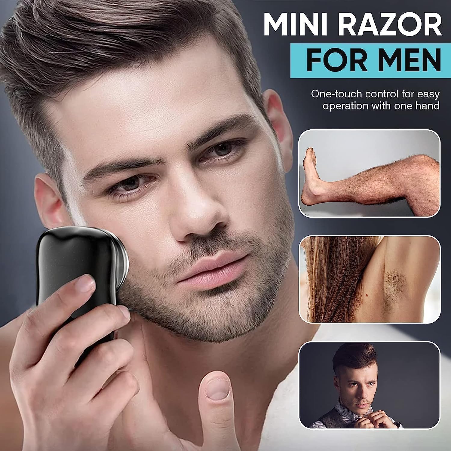 Mini Electric Shaver for Man, Portable Shaving Machine for Man, Pocket Size Clean Shave Trimmer for Men, Foil Shaver for Men, Type-C Fast Charging, Wet and Dry Use for Outdoor, Home, Travel