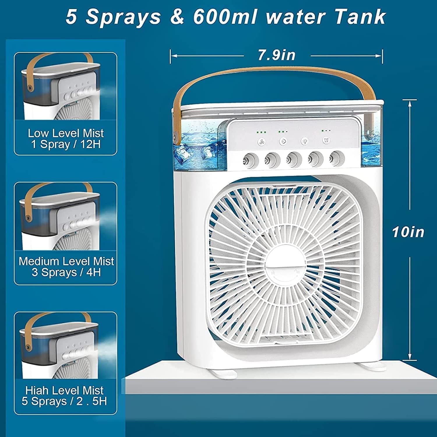 Portable Mini Air Cooler Fan with Water Tank & USB Power, Personal Evaporative Air Cooler with 3 Speeds, Mist Humidifier, LED Light, Quiet Cooling for Home Office Bedroom